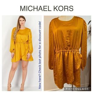 MICHAEL Michael Kors | Women's Satin Long Sleeve Mini Dress - Marigold, Size‎ XL